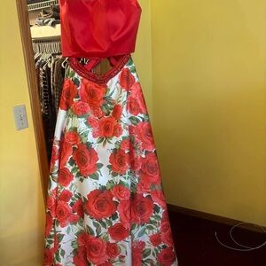 Elegant Red Floral Gown